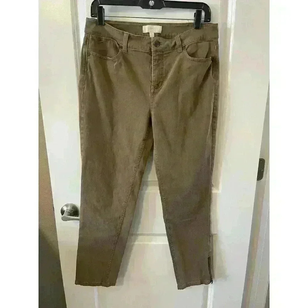 Talbots Womens Size 8 Soft Pants Neutral Brown Straight Leg zippered ankle